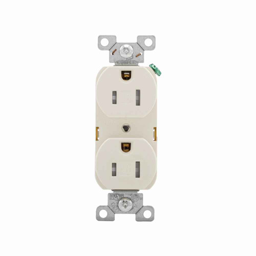 Eaton TRBR15LABXSP commercial specification grade duplex receptacle, #14-10 AWG, 15A, Commercial, Flush, 125V, Back and side, Light almond, Brass, Impact-resistant nylon face, PVC body, 5-15R, Duplex, Screw, PVC, ED Box Eaton TRBR15LABXSP commercial specification grade duplex receptacle, #14-10 AWG, 15A, Commercial, Flush, 125V, Back and side, Light almond, Brass, Impact-resistant nylon face, PVC body, 5-15R, Duplex, Screw, PVC, ED Box