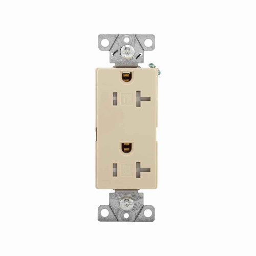Eaton TR6352V-BOX heavy-duty industrial specification grade decorator duplex receptacle, #14-10 AWG, 20A, Commercial, Flush, 125V, Back and side, Ivory, Brass, Impact-resistant thermoplastic face and back body, 5-20R, Duplex, Screw, PVC, ED Box