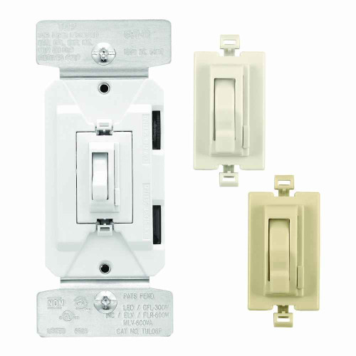 Eaton TUL06P-C2 toggle dimmer, Univ. toggle dimmer w/ preset White/Ivory/Light Almond, Bo