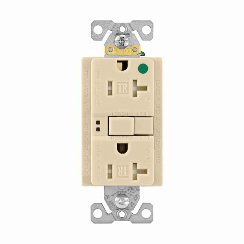 Eaton TRSGFH20V hospital grade GFCI receptacle,Tamper resistant,Self-test,#14 - 10 AWG,20A,Residential,Commercial,Flush,125 V,GFCI,Back and side wire,Ivory,Brass,Receptacle,Tamper resistant,Nylon,5-20R,Two-pole, three-wire, grounding Eaton TRSGFH20V hospital grade GFCI receptacle,Tamper resistant,Self-test,#14 - 10 AWG,20A,Residential,Commercial,Flush,125 V,GFCI,Back and side wire,Ivory,Brass,Receptacle,Tamper resistant,Nylon,5-20R,Two-pole, three-wire, grounding