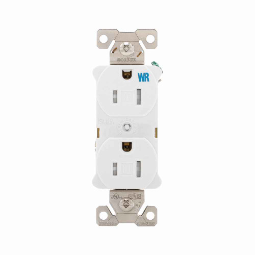 Eaton TWRBR15WBXSP commercial specification grade duplex receptacle,#14-10 AWG,15A,Commercial,Flush,125V,Back and side,White,Nickel-plated brass,Weather resistant,Impact-resistant nylon face,Glass-filled nylon base,5-15R,Duplex,Screw,Nylon,ED Box Eaton TWRBR15WBXSP commercial specification grade duplex receptacle,#14-10 AWG,15A,Commercial,Flush,125V,Back and side,White,Nickel-plated brass,Weather resistant,Impact-resistant nylon face,Glass-filled nylon base,5-15R,Duplex,Screw,Nylon,ED Box