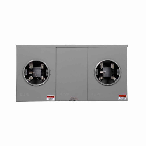 Eaton UT6R2392UUFLCH meter socket, Multi position commercial or resi service, 200A, Over/under, (2) 5x5 inch hub cover plate, (2) #1/0-500 kcmil, 4-jaw, 1-ph, #8-250 kcmil, Gnd conn (#14-#2 Cu), Triplex, 3-wire, Ringless, 600 Vac