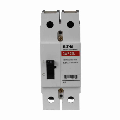 Eaton GWF2050V Series C complete molded case circuit breaker, G-frame, GWF, Complete breaker, Non-interchangeable thermal-magnetic trip type, Two-pole, 50A, 440 Vac, 25 kAIC at 415 Vac, Line and load, 50°C Eaton GWF2050V Series C complete molded case circuit breaker, G-frame, GWF, Complete breaker, Non-interchangeable thermal-magnetic trip type, Two-pole, 50A, 440 Vac, 25 kAIC at 415 Vac, Line and load, 50°C