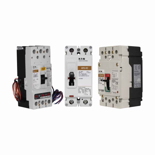 Eaton HFDDC2025L Series C DC/PvGard complete molded case circuit breaker, F-frame, HFD, Complete breaker, Fixed thermal, fixed magnetic trip type, Two-pole, 25A, 600 Vac, 250 Vdc, 42 kAIC at 600 Vac, Line and load, Vdc