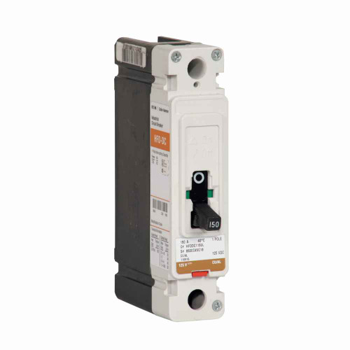 Eaton HFDDC1100L Series C DC/PvGard complete molded case circuit breaker, F-frame, HFD, Complete breaker, Fixed thermal, fixed magnetic trip type, Single-pole, 100A, 600 Vac, 42 kAIC at 600 Vac, Line and load, Vdc