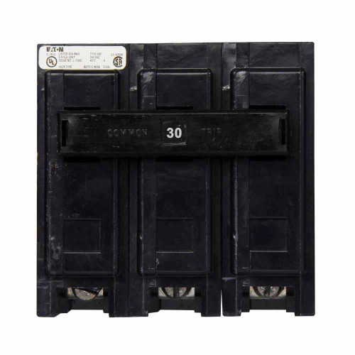 Eaton HQP3030R3 Quicklag Industrial Thermal-Magnetic Circuit Breaker, HQP, 240V, 30A, Plug-On, Three-pole, 3 kAIC