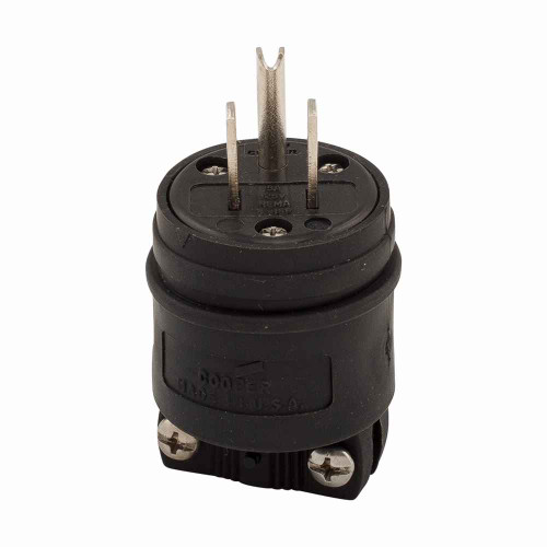 Eaton WD1447BK Arrow Hart severe duty straight blade plug, #14-8 AWG, 15A, Industrial, 125V, Back wire, Black, Nickel-plated brass, Corrosion Resistant, Nylon, 5-15R, Two pole, three wire, grounding, Screw, 0.38-1" in diameter, Nylon, Core pack