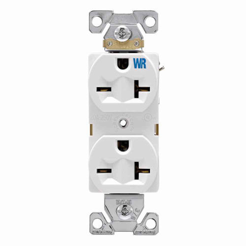 Eaton WR5462GY Arrow Hart extra heavy-duty industrial specification grade duplex receptacle,#14-10 AWG,20A,Flush,250V,Back and Side,Gray,Brass,Weather resistant,High-impact nylon face,Glass-filled nylon base,6-20R,Duplex,Screw,Nylon,Core pack