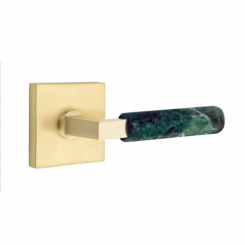 Emtek SELECT Brass L-Square Green Marble Lever - Passage Set