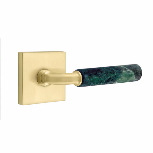 Emtek SELECT Brass R-Bar Green Marble Lever - Privacy Set
