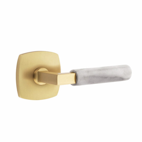 Emtek SELECT Brass L-Square White Marble Lever - Privacy Set