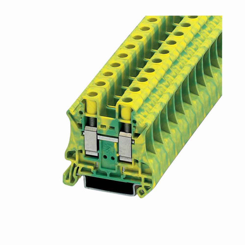Eaton XBUT10PE XB IEC terminal block, Screw connection single level ground block, Green/yellow, 12 AWG/2.5 mm2, maximum wire