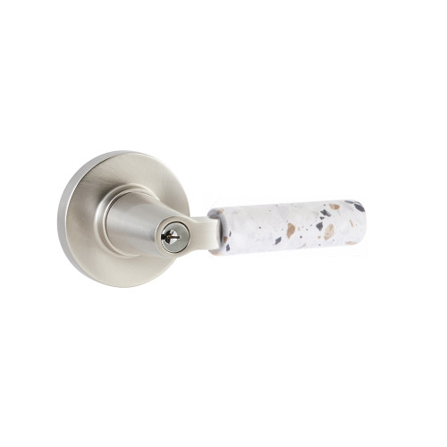 Emtek SELECT L-Square Light Terrazzo Key In Lever - Single Cylinder - with 3 Rosette Options