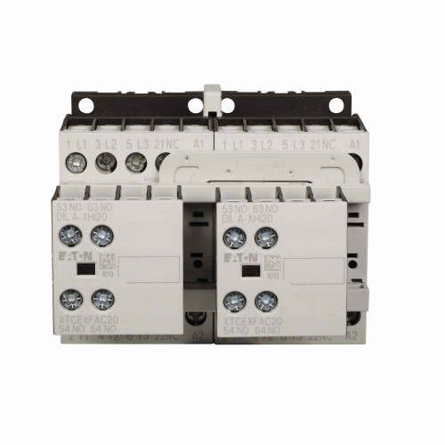 Eaton XTCR009B23T XT IEC contactor, 9A, Top-mounted, 24 Vac, 50-60 Hz, 1NO integral; 2NO-2NC, 9A, Frame B, 45 mm, 50-60 Hz, 0.5, 1.5/ 3, 3, 5, 7.5 hp (1/3PH @115, 230/200, 230, 460, 575 V), Three-pole, Screw terminals, FVR