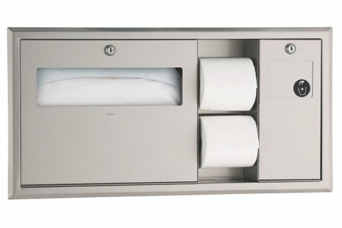 Bobrick B-3092 Recessed-Mounted Toilet Tissue, Seat-Cover Dispenser and Waste Disposal