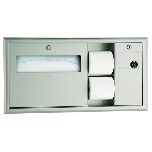 Bobrick B-3092 Recessed-Mounted Toilet Tissue, Seat-Cover Dispenser and Waste Disposal