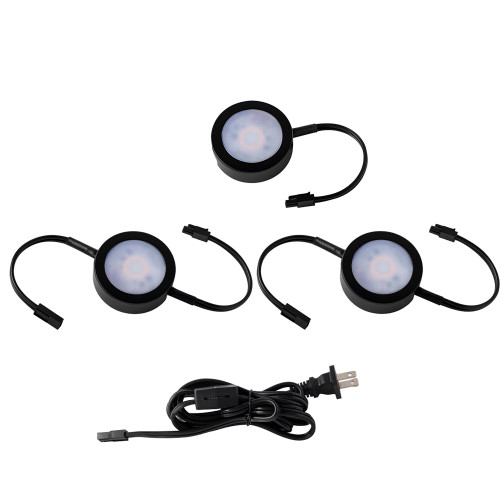 WAC Lighting WAC-HR-AC73 Three LED Puck Lights with 2-Double and 1-Single 6in Lead Wire and 6ft Power Cord with Roll Switch