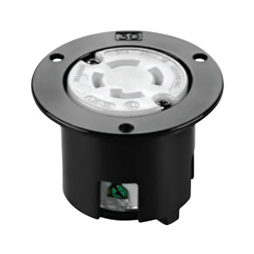 Crouse-Hinds AHL1530FO Eaton locking flanged outlet, #14-8 AWG, 30A, Industrial, 250V, Back wiring, Black, white, Brass, L15-30, Three-pole, Four-wire, Nylon