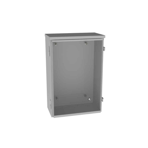 Milbank 12186-TC3R 18x6x12 Hinge Cover Type 3R UL Listed Steel No Knockouts ANSI 61 Gray Back Panel Weld Studs Draw Shield Emboss Mounting Holes In Back Padlocking Draw Latch Quad D Knockout For Lock