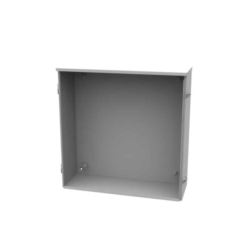 Milbank 24248-TC3R 24X8x24 Hinge Cover Type 3R UL Listed Steel No Knockouts ANSI 61 Gray Back Panel Weld Studs Draw Shield Emboss Mounting Holes In Back Padlocking Draw Latch