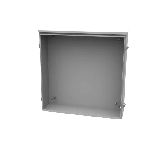 Milbank 24246-TC3R 24X6x24 Hinge Cover Type 3R UL Listed Steel No Knockouts ANSI 61 Gray Back Panel Weld Studs Draw Shield Emboss Mounting Holes In Back Padlocking Draw Latch Quad D Knockout For Lock