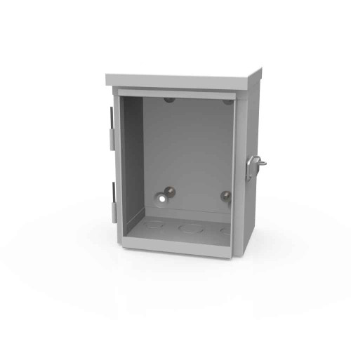 Milbank 684-TC3R 8x4X6 Hinge Cover Type 3R UL Listed Steel Knockouts ANSI 61 Gray Back Panel Weld Studs Drip Shield Emboss Mounting Holes In Back Padlocking Draw Latch Quad D Knockout For Lock