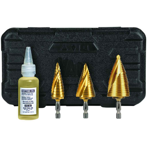 Klein Tools 25951 Step Bit Kit, Spiral Double-Fluted, VACO, 3-Piece