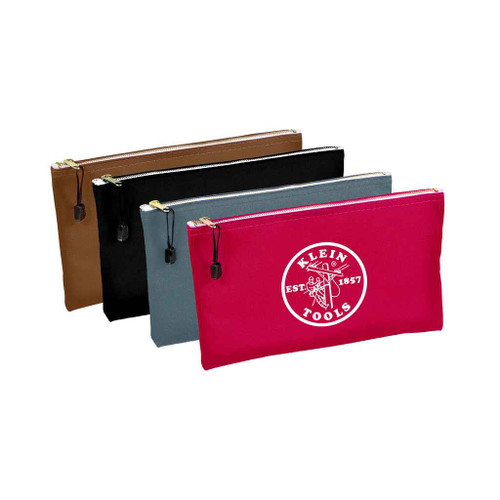 Klein Tools 5141 Zipper Bags, Canvas Tool Pouches Brown/Black/Gray/Red, 4-Pack