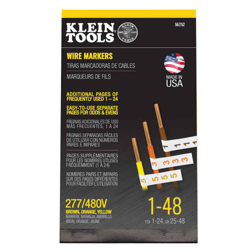 Klein Tools 56252 Wire Marker Book, 277/480V 3 Phase 1-48