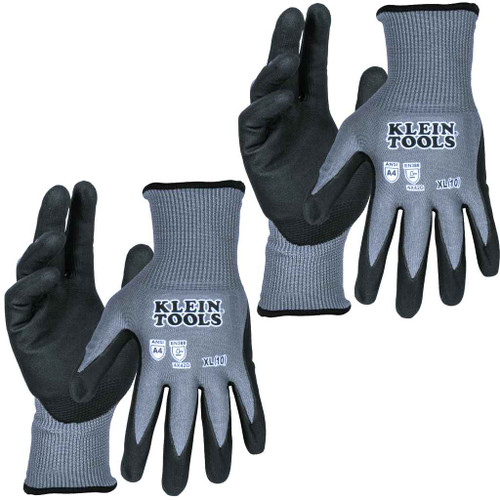 Klein Tools 60590 Knit Dipped Gloves, Cut Level A4, Touchscreen, X-Large, 2-Pair