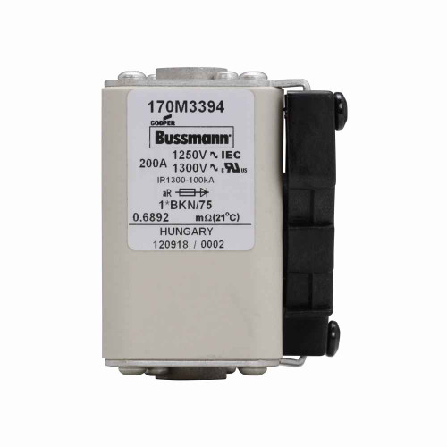 Bussmann 170M3394 Eaton series high speed square body fuse, 700V (UL), 690V (IEC), 200A, 100 kAIC, Other, Fuse, Class aR, Flush - 170M3394