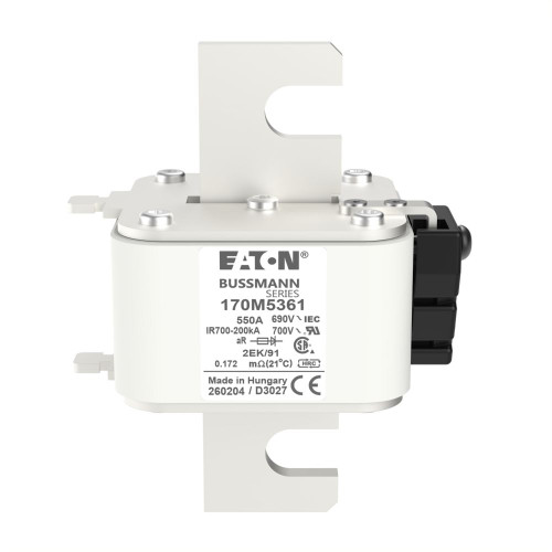 Bussmann 170M5361 Fuse-link, high speed, 550 A, AC 690 V, size 2, 61 x 77 x 126 mm, aR, IEC, UL, single indicator