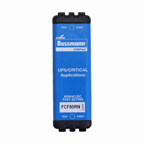 Bussmann FCF80RN Eaton series FCF fuse, 80 A, 60 Hz, 50 Hz, 1 , CF, Black, Non-indicating, Electroless tin plated copper alloy terminal, Blade end,Class CF, 8 min at 200%, 50 kAIC at 600 Vdc,200 kAIC at 600 V, Glass filled PES, 600 V, 600 Vdc
