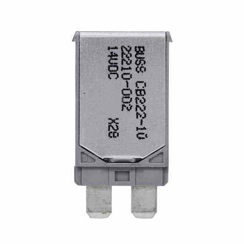 Bussmann CB222-10 Circuit Breaker, Automotive, type II ATC foottprint, 10A, 12 Vdc, UL-Rated 94V-0 thermoplastic housing with gold metal cover (type I) or silver metal cover (type II & III)