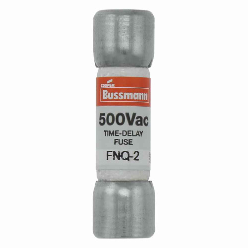 Bussmann FNQ-2 Eaton series FNQ fuse, Time-delay Midget fuse, Motor control transformers, circuits with in-rush currents, 2 A, Non-indicating, Ferrule end x ferrule end, 10 kAIC at 500 Vac, Nickel-plated bronze endcap, Standard, 500 V