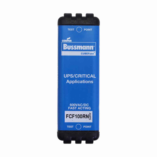 Bussmann FCF100RN Eaton series FCF fuse CUBEFuse, power loss 11.50 w, Critical/UPS, 100 A, 60 Hz, 50 Hz, 1, Electroless tin plated copper alloy terminal, Blade end,Class CF, 8 min at 200%, 50 kAIC at 600 Vdc,200 kAIC at 600 V, Glass filled PES
