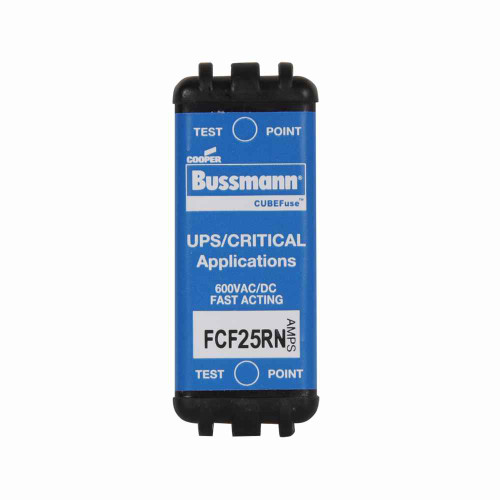 Bussmann FCF25RN Eaton series FCF fuse, 25 A, 60 Hz, 50 Hz, 1 , CF, Black, Non-indicating, Electroless tin plated copper alloy terminal, Blade end, 4 min at 200%, 50 kAIC at 600 Vdc,300 kAIC at 600 V, Glass filled PES, 600 V, 600 Vdc