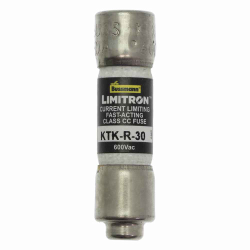 Bussmann KTK-R-30 Eaton series KTK-R fuse, LIMITRON Fast-acting fuse, Rejection style, Specialized circuits and industrial control, 30 A, Class CC, Non-indicating, Ferrule end x ferrule end, 200 kAIC, Melamine tube, Standard, 600 V