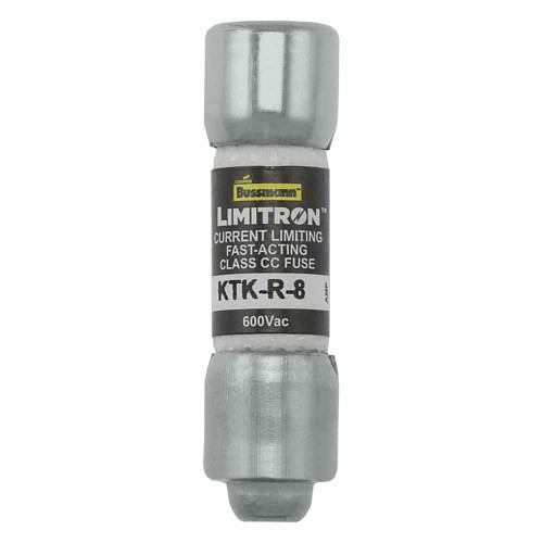 Bussmann KTK-R-8 Eaton series KTK-R fuse, LIMITRON Fast-acting fuse, Rejection style, Specialized circuits and industrial control, 8 A, Class CC, Non-indicating, Ferrule end x ferrule end, 200 kAIC, Melamine tube, Standard, 600 V