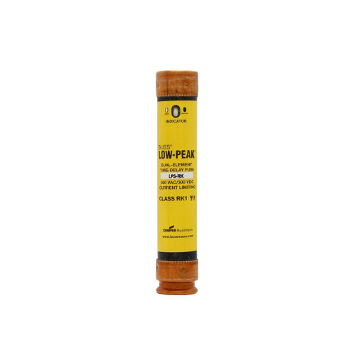 Bussmann LPS-RK-35SPI Eaton series LPS-RK fuse, Low-peak fuse, 35 A, Dual, Class RK1, With Indicator, Ferrule end x ferrule end, Time delay,Current-limiting, 10 sec at 500%, 100 kAIC at 300 Vdc,300 kAIC at 600 V, Standard, 10, 600 V, 300 Vdc