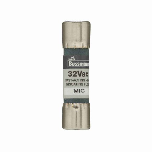 Bussmann MIC-1 Eaton series MIC fuse, Fast acting Midget fuse, Control circuits, PLC circuits, electronic circuits, 1 A, Non-indicating, Ferrule end x ferrule end, 35 AIC at 250 Vac, Fiber tube,Nickel-plated bronze endcap, Standard, 250 V