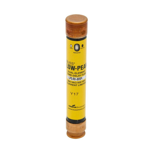 Bussmann LPS-RK-6SPI Eaton series LPS-RK fuse, Low-peak fuse, 6 A, Dual, RK1, With Indicator, Ferrule end x ferrule end, Time delay,Current-limiting, 10 sec at 500%, 300 kAIC at 600 V,100 kAIC at 300 Vdc, Standard, 10, 600 V, 300 Vdc