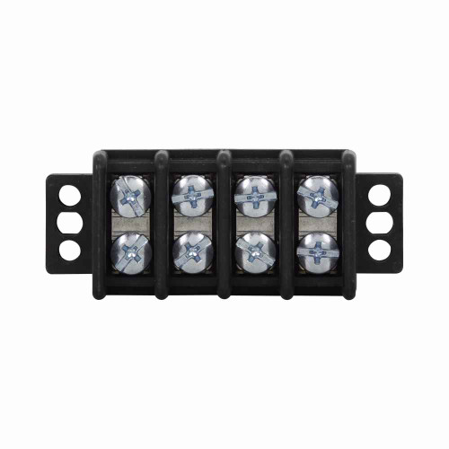 Bussmann TB345-08SP Eaton TB345 series panel mount terminal block connector, Breakdown voltage 7500V, 600V, 45A, Double row, barrier, Eight-pole, #10-32 TPI Screw, Black, Tin-plated brass terminal, Zinc-plated Steel SEMS philslot screw