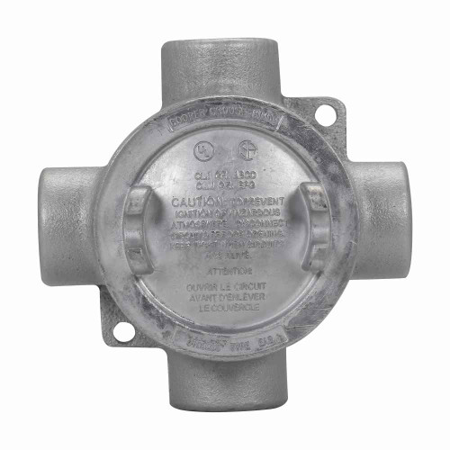Crouse-Hinds EABX36 SA Eaton series Condulet EAB conduit outlet box with cover, 3" cover opening diameter, Copper-free aluminum, X shape, 1"