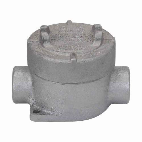 Crouse-Hinds EAJC16 SA Eaton series Condulet EAJ conduit outlet box with cover, 3-3/16" cover opening diameter, Copper-free aluminum, C shape, 1/2"