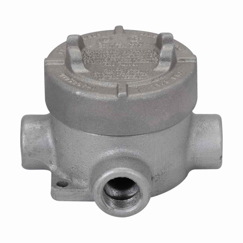 Crouse-Hinds EAJT59 Eaton series Condulet EAJ conduit outlet box with cover, 5" cover opening diameter, Feraloy iron alloy, T shape, 1-1/2"