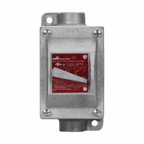 Crouse-Hinds EDSC2130 SA Eaton series EDS snap switch control station, 20A, With switch, With two 3/4" hubs, Copper-free aluminum, 1, Single-gang, Three-pole, 1, 120-277V, Through Feed, 3-way, 3/4", 120-277 Vac