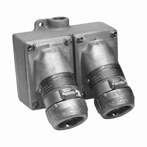 Crouse-Hinds ENRC22201 M4 Eaton series Ark-Gard ENR Premier receptacle assembly, 20A, Double, 50-400 Hz, Copper-free aluminum, 5-20R, Two-gang, Through feed, 3/4", 125 Vac