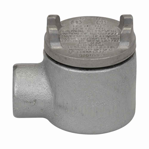 Crouse-Hinds GUA14 Eaton series Condulet GUA conduit outlet box with cover, 2" cover opening diameter, Feraloy iron alloy, 1/2"