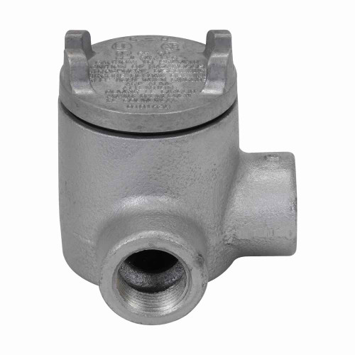 Crouse-Hinds GUAL24 Eaton series Condulet GUA conduit outlet box with cover, 2" cover opening diameter, Feraloy iron alloy, L shape, 3/4"